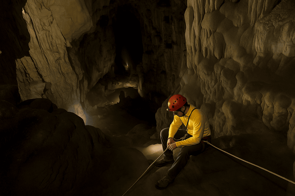 The packing list must include a headlamp, waterproof bags, gloves, and a compact rain jacket for cave conditions